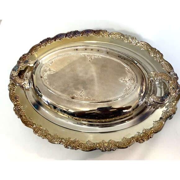 Wm. A Rogers Oneida Covered Double Vegetable Ornate Serving Dish Vintage '75 USA - Picture 1 of 6